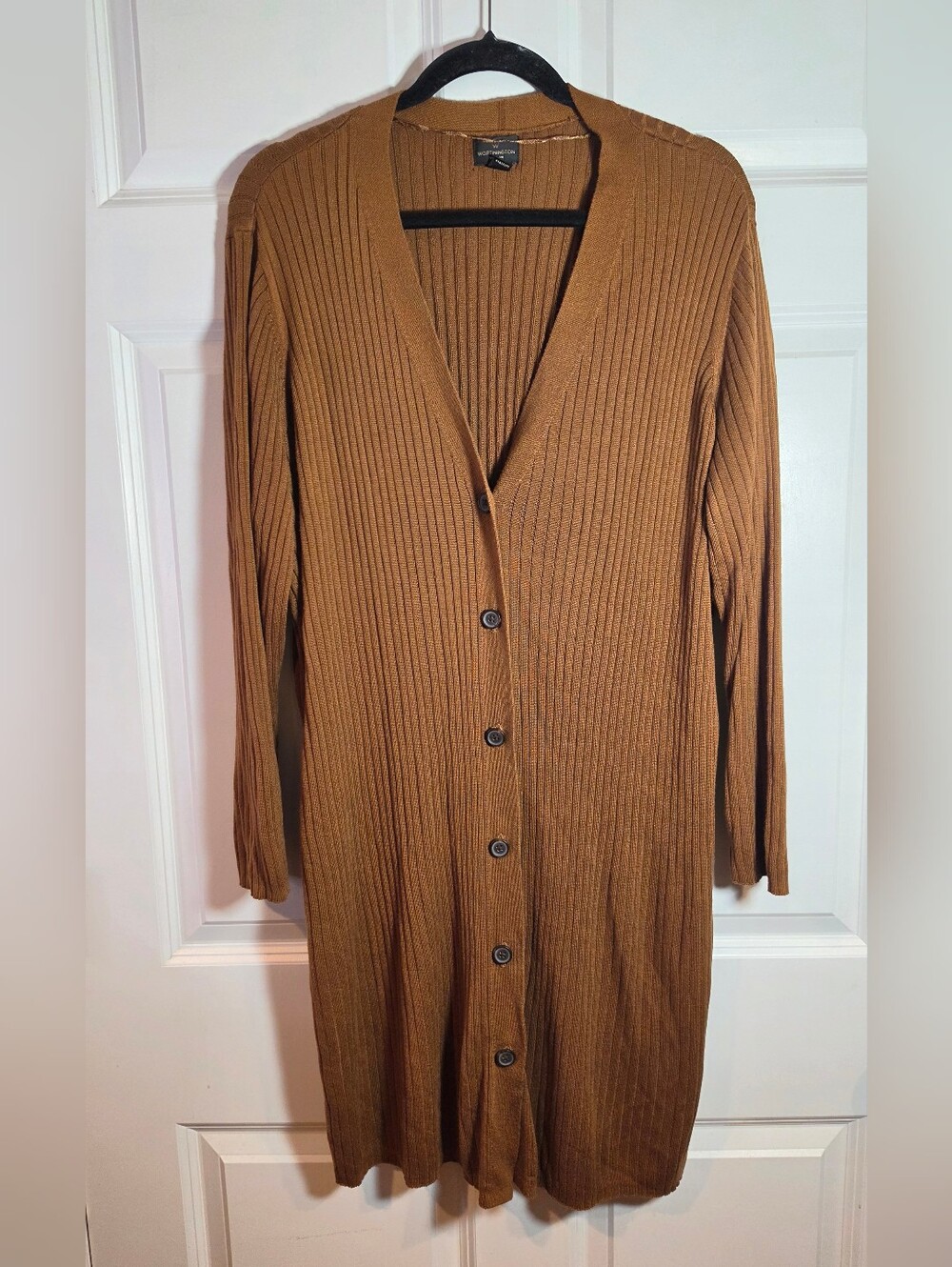 Worrhington Long Ribbed Button Cardigan Sweater - Brown 2X